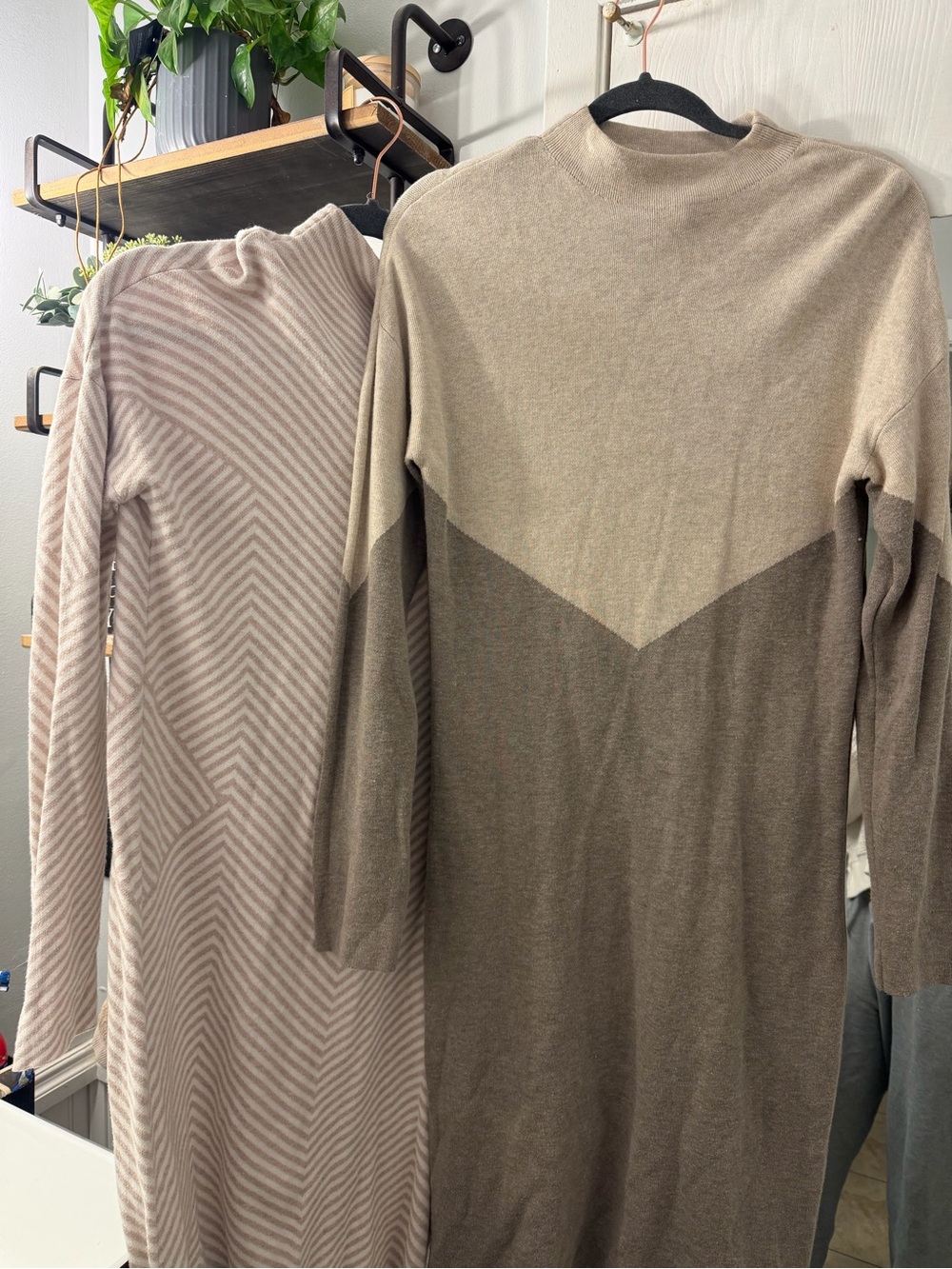 Cynthia Rowley Bundle 2 Neutral Taupe & Beige Sweater Midi Dresses